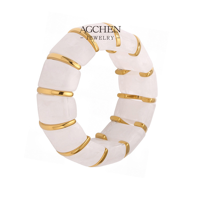 AGCHEN Stainless Steel Natural Stone Metal Spacer Bracelet Alternating Design Jewelry AGE660