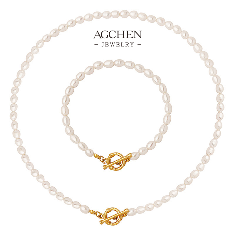 AGCHEN Stainless Steel OT Clasp Pearl Necklace Luxury Jewelry AGE349