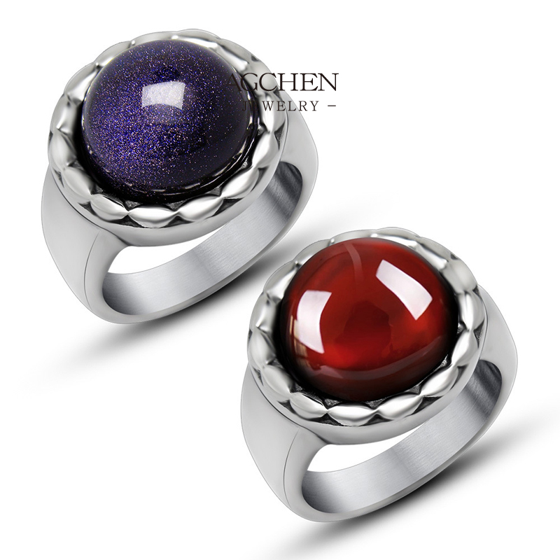 AGCHEN Men's Round Stone Ring Sapphire Ruby Color Jewelry Line Wholesale Supplier AGSA703