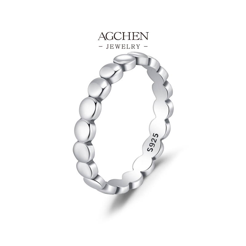 AGCHEN 925 Silver Polished Heart Band Ring Smooth Minimalist Jewelry Romantic Everyday Wear AGRHR1999