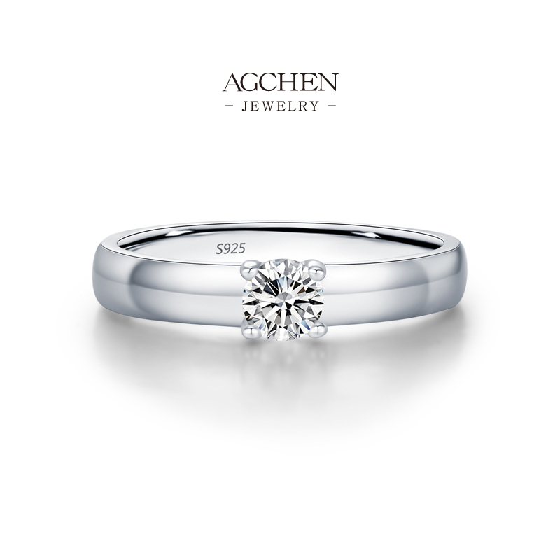 AGCHEN 925 Silver Couple Ring Set Matching Love Jewelry Anniversary Gift B2B Supplier AGMSR0114