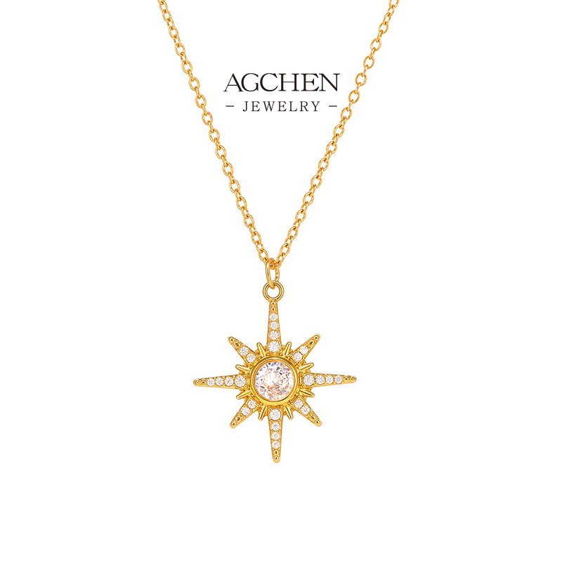 AGCHEN Sunflower Pendant Necklace Stainless Steel Botanical Joy Jewelry AGP1310