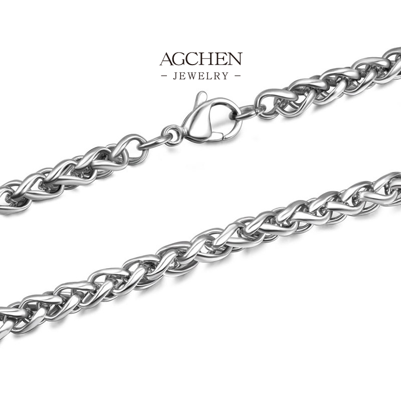 AGCHEN Stainless Steel Chain Link Necklace Heavy Duty Industrial Style Jewelry Everyday Wear AGCE402