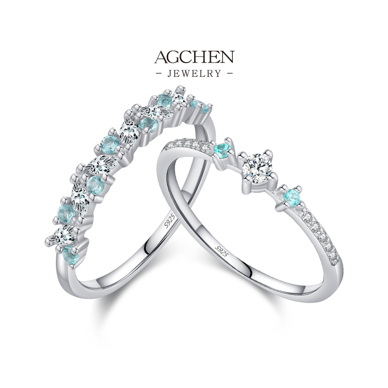 AGCHEN 925 Silver Couple Ring Set Matching His Hers Jewelry Romantic Promise Gift AGRHR1652