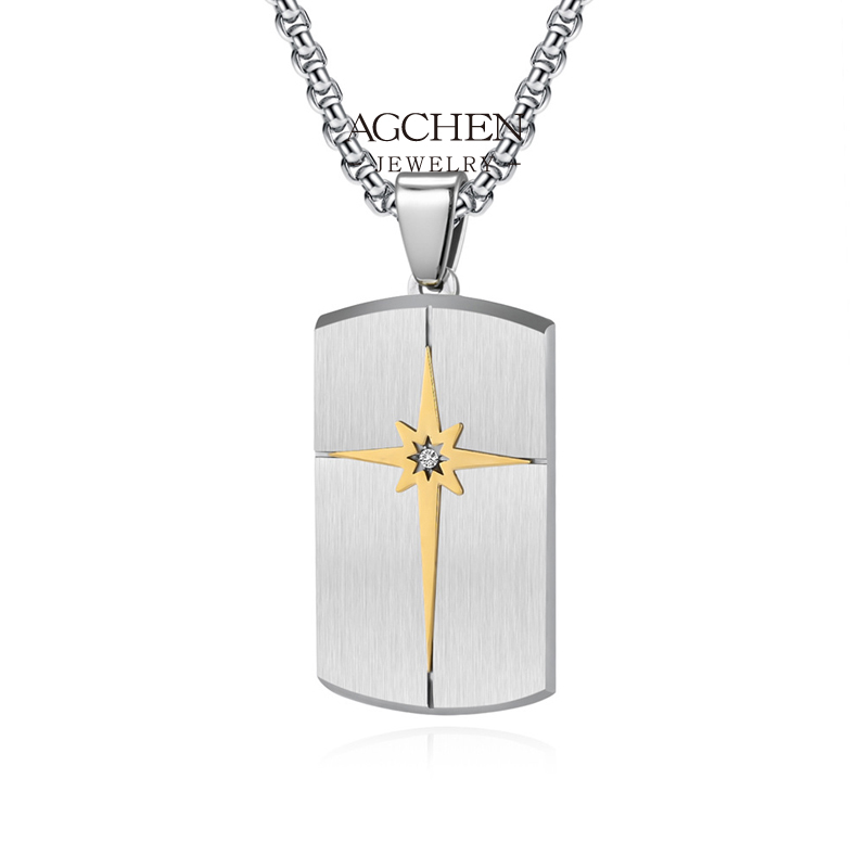AGCHEN Stainless Steel Square Plaque Pendant Necklace Modern Geometric Jewelry Statement Everyday Wear AGDZ198