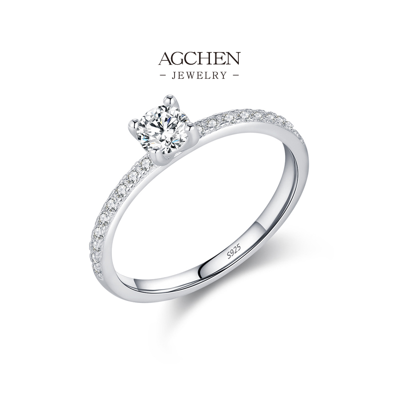 AGCHEN 925 Silver Moissanite Engagement Ring Bridal Set Wedding Promise Jewelry B2B Supplier AGMSR0050