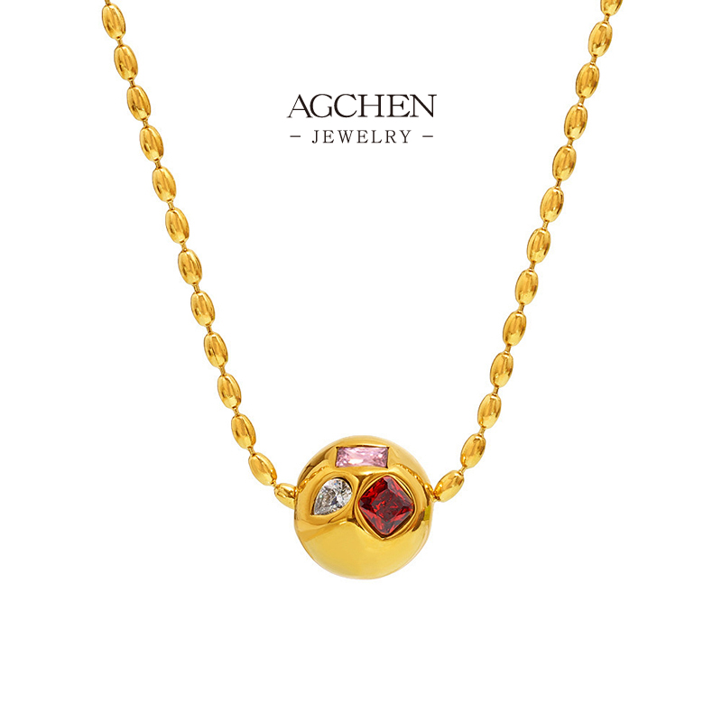 AGCHEN Stainless Steel Multi Color Zirconia Statement Necklace Luxury Gift AGP1110