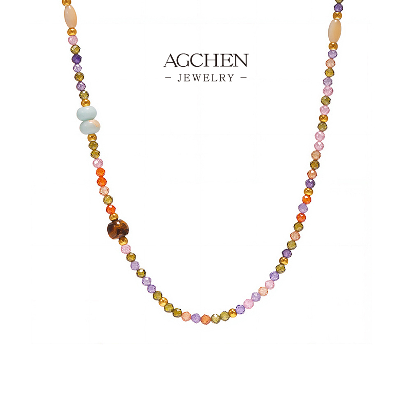 AGCHEN Stainless Steel Beaded Charm Necklace Stackable Layered Jewelry AGP1269