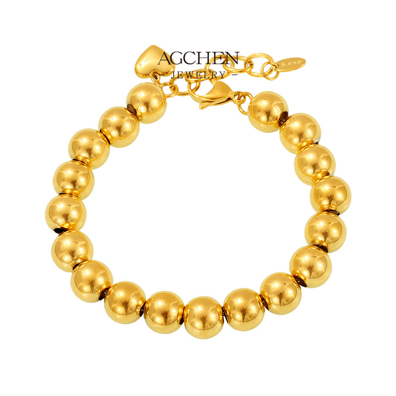 AGCHEN Stainless Steel Full Bead Bracelet Two Tone Plated Jewelry AGE601 