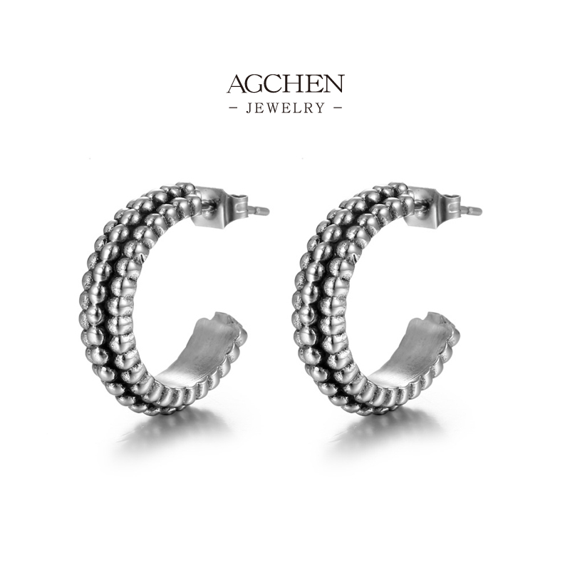 AGCHEN Men&lsquo;s C Shape Hoop Earrings Modern Minimalist Line OEM Manufacturer AG JEWELRY AGCF135