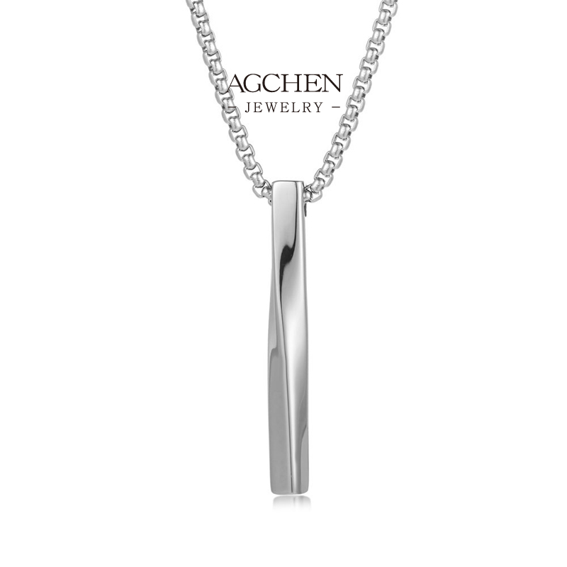 AGCHEN Stainless Steel Vertical Bar Pendant Minimalist Everyday Jewelry Tarnish Free AGSP850