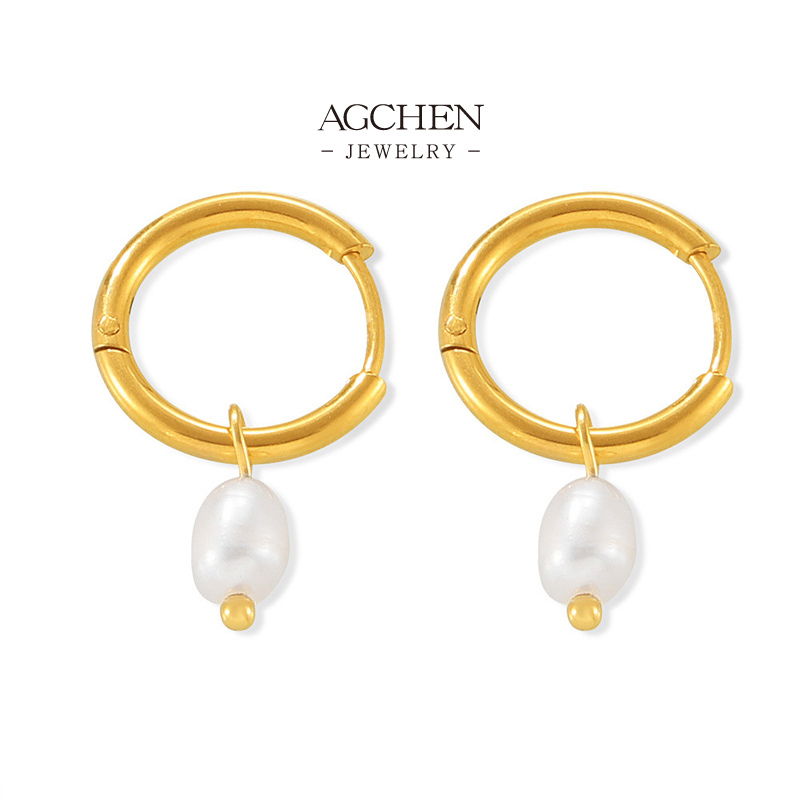 AGCHEN Stainless Steel Pearl Earrings For Women Minimalist Dainty AGF451