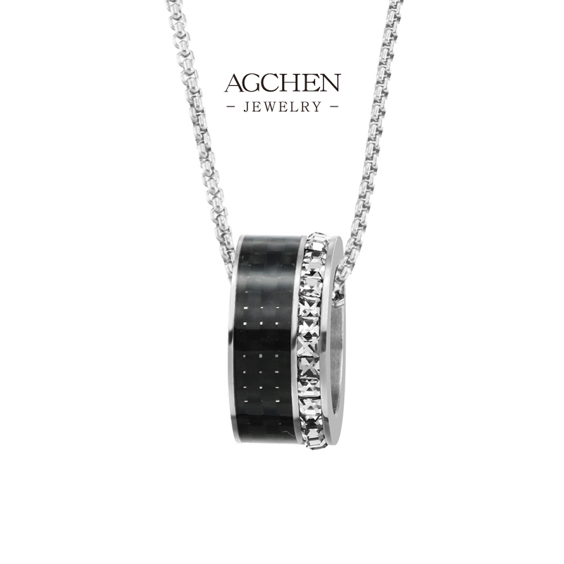 AGCHEN Stainless Steel Ring Pendant Necklace Classic Circle Design Everyday Layering Jewelry AGDZ040