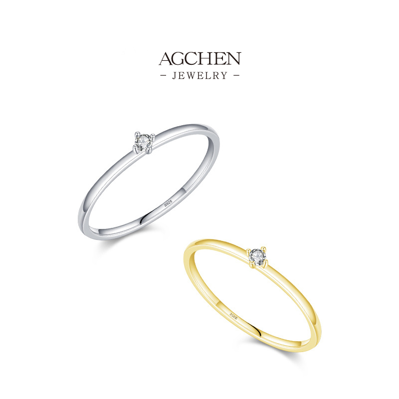 AGCHEN 925 Silver Eternity Wedding Band Zirconia Bridal Set Lasting Love Jewelry AGRHR1054