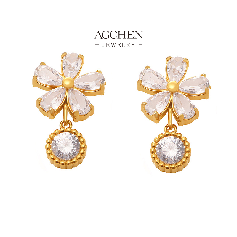 AGCHEN Stainless Steel Floral Cluster Earrings Nature Inspired Design BSCI Certified AGF343