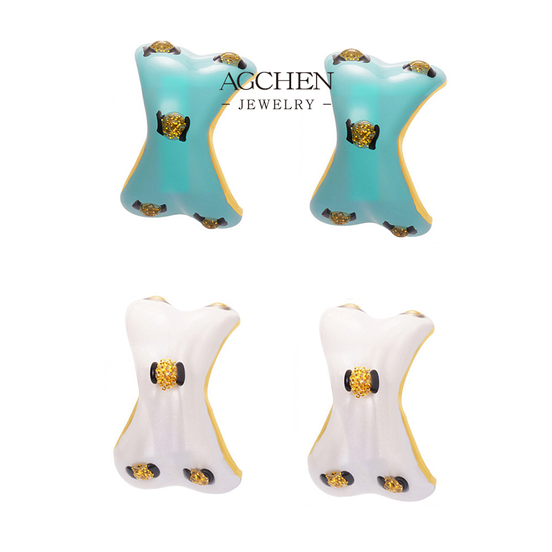 AGCHEN Stainless Steel Blue Resin Bow Earrings Cute Kawaii Jewelry AG JEWELRY AGF321