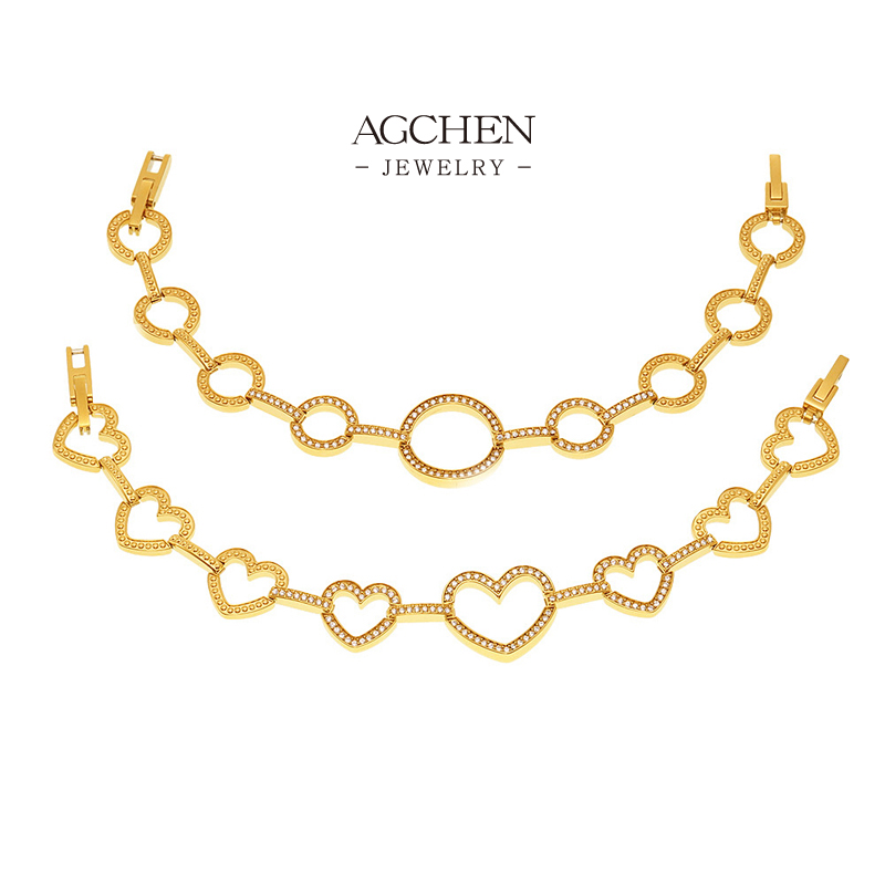 AGCHEN Stainless Steel Multi Charm Circle Pendant Necklace Layered Design AGE618