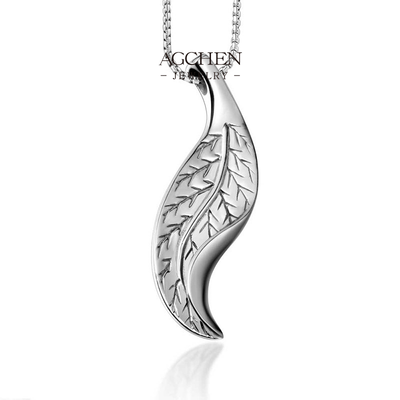AGCHEN Stainless Steel Men Leaf Pendant Necklace Nature Inspired Outdoor Jewelry Camping Gift For Him AGSP686