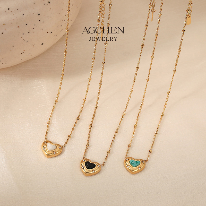 AGCHEN Natural Turquoise Carnelian Heart Pendant Necklace Healing Gemstone Jewelry Line Wholesale Supplier AGD1737 