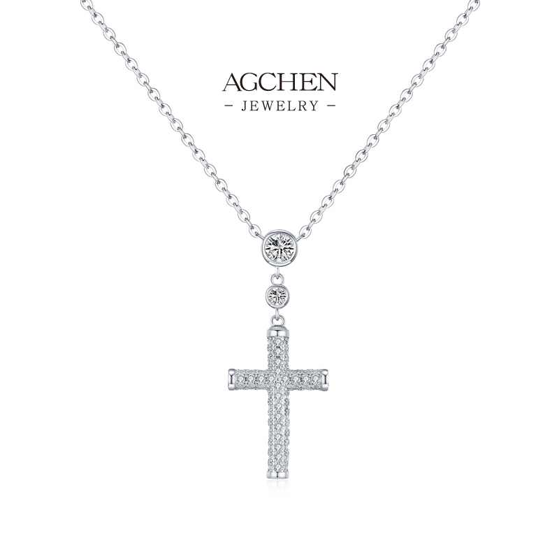 AGCHEN 925 Silver Cross Zirconia Necklace Nickel Free Religious Gift Wholesale AGRHN2057
