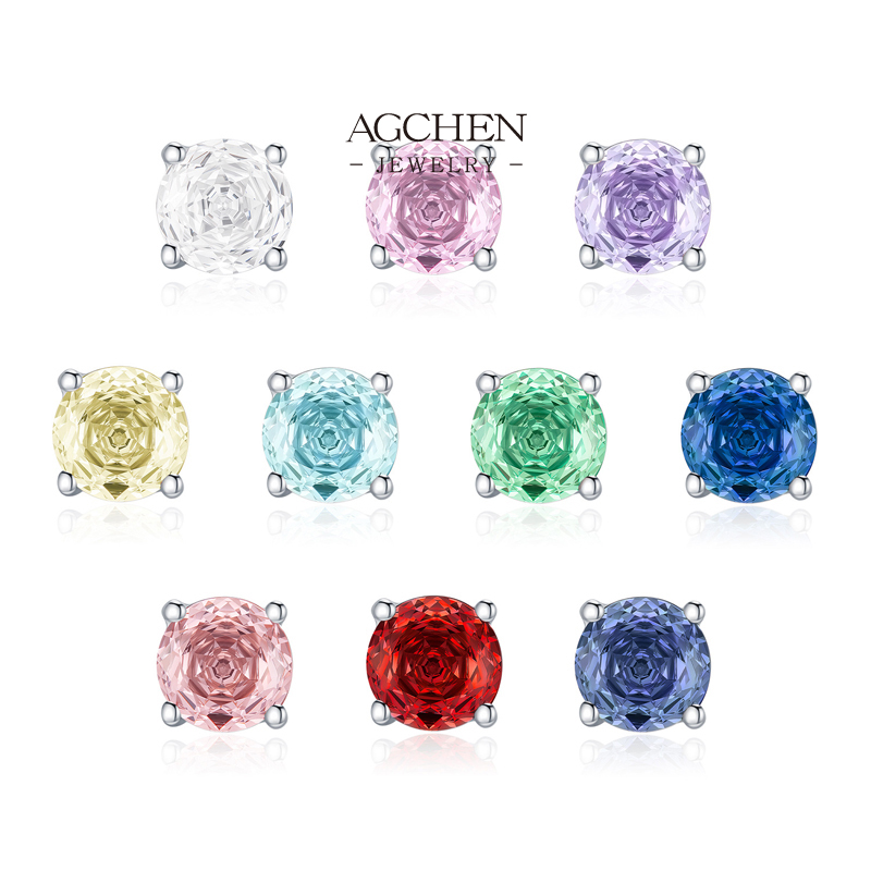 AGCHEN 925 Silver Multicolor Zirconia Stud Earrings Set Rainbow Gemstone Jewelry B2B Supplier AGRHE2038