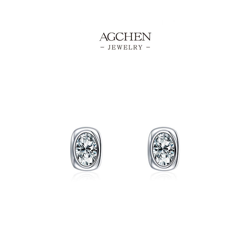 AGCHEN 925 Silver Oval Zirconia Drop Earrings Elegant Everyday Jewelry OEM Manufacturer AGRHE972 
