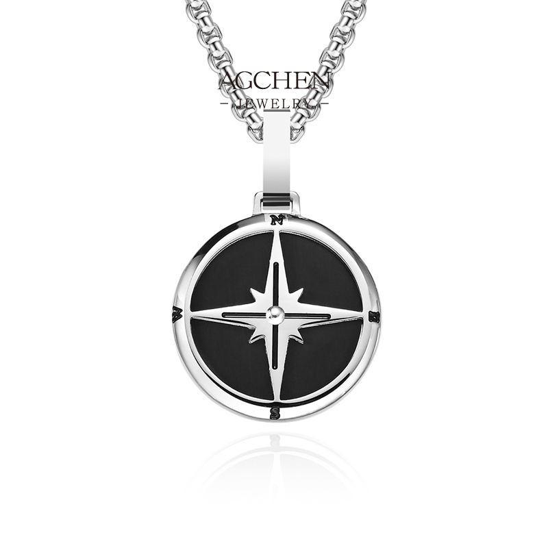 AGCHEN Stainless Steel Compass Pendant Necklace Nautical Travel Gift For Men Women AGDZ130