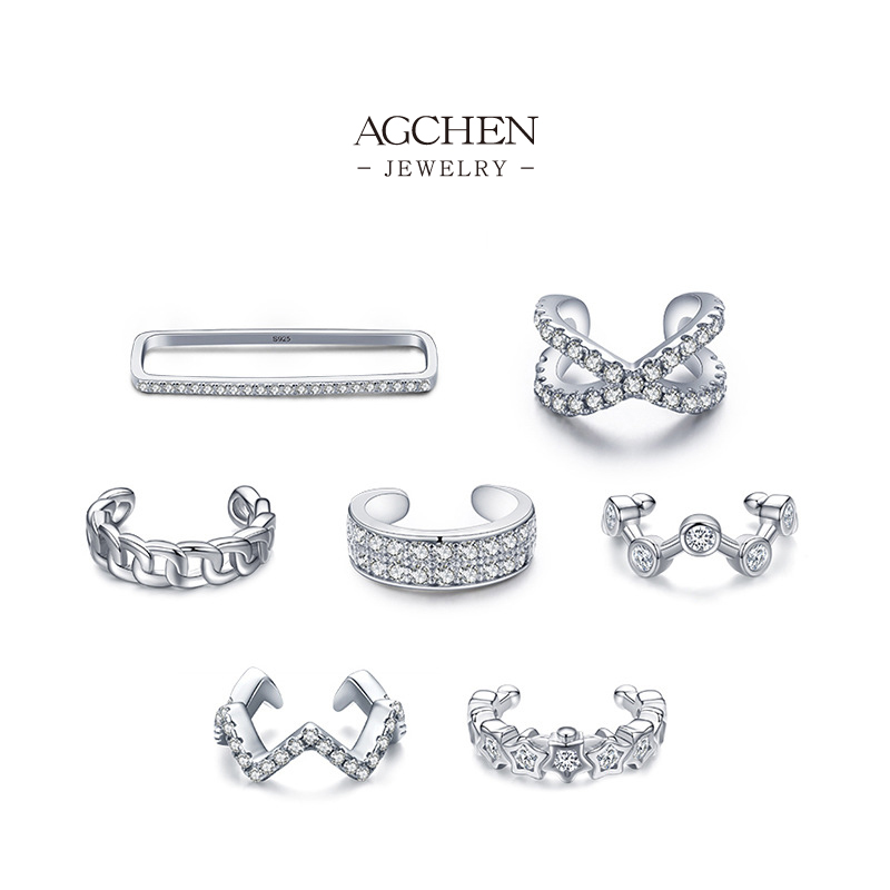 AGCHEN 925 Silver Adjustable Ear Cuffs No Piercing Needed Fashion Jewelry Wholesale Supplier AGRHE671