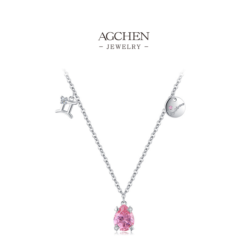 AGCHEN 925 Silver 12 Zodiac Star Sign Pendant Necklace Astrology Birthstone Jewelry Hypoallergenic Gift For Her AGRHN1206