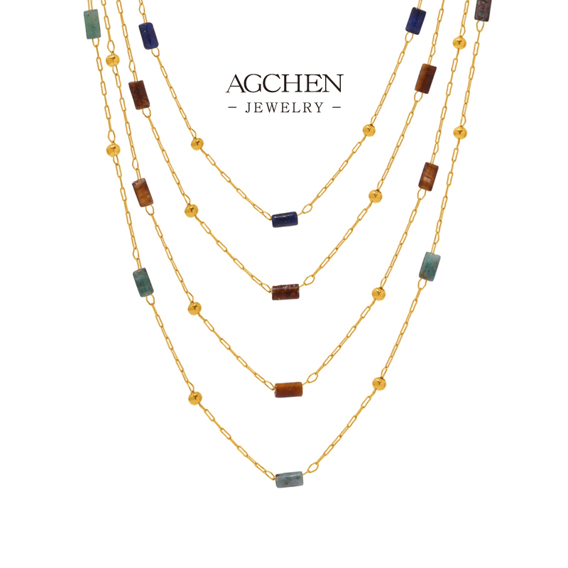 AGCHEN Multicolor Gemstone Bead Necklace Rainbow Crystal Jewelry Line Custom Manufacturer AGP1992