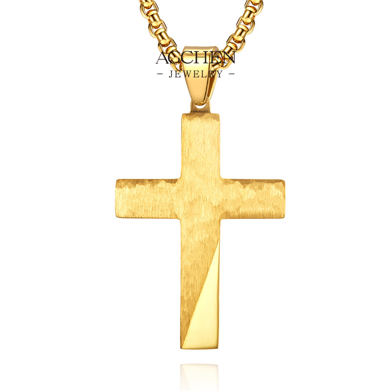 AGCHEN Stainless Steel Crucifix Cross Necklace Catholic Faith Jewelry Baptism Confirmation Gift AGDZ071