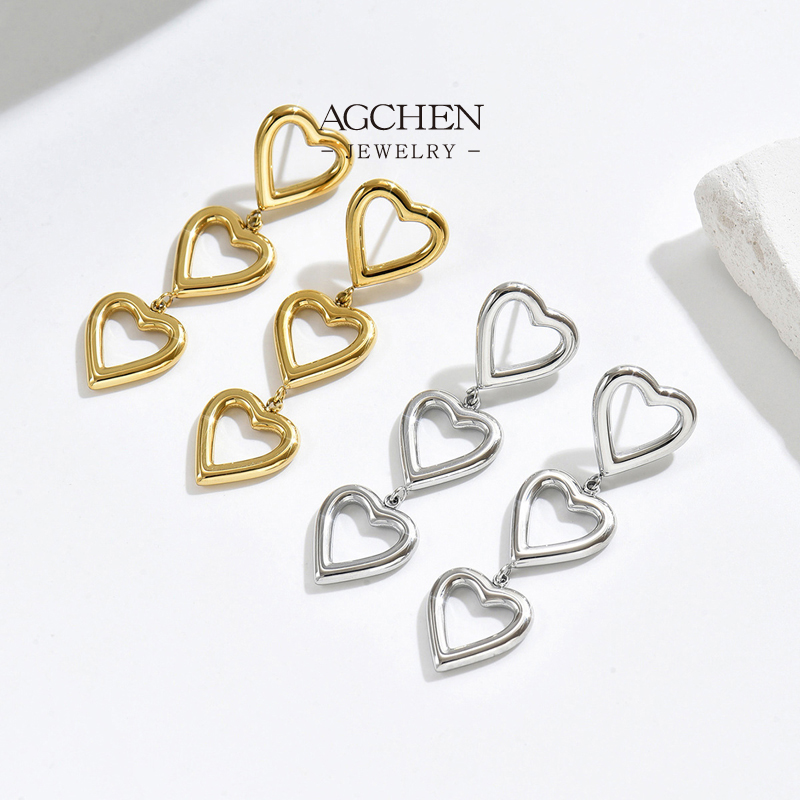 AGCHEN Stainless Steel Triple Heart Charm Earrings Full Supply Chain One Stop Shop B2B AGE1297