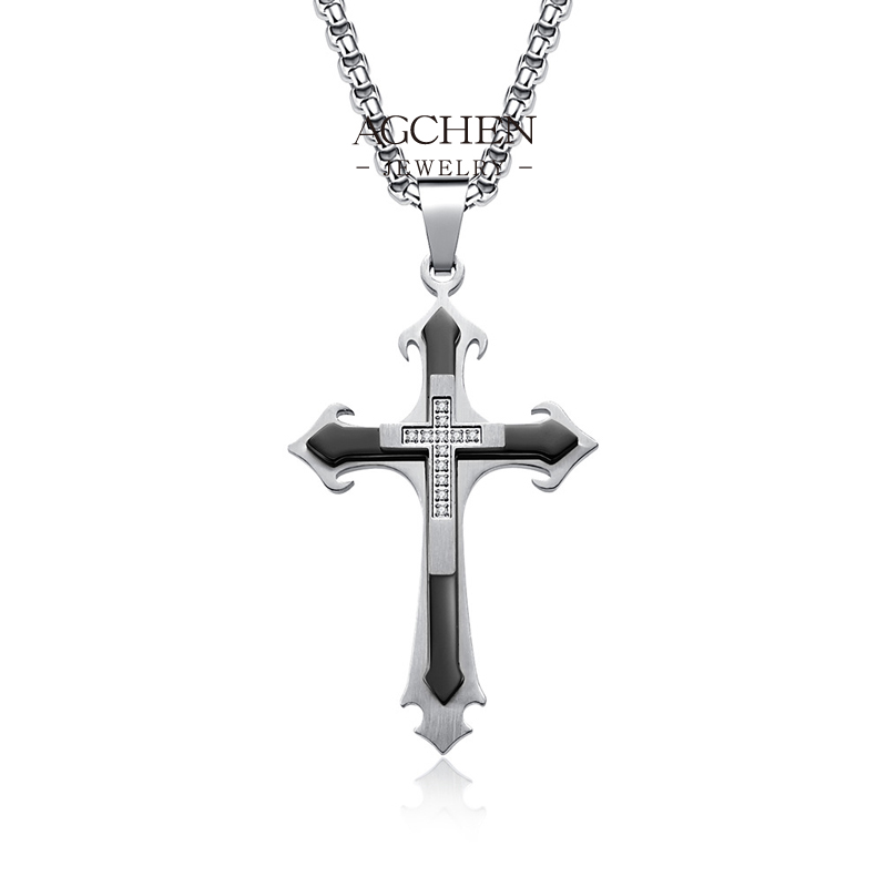 AGCHEN Stainless Steel Bestseller Cross Necklace Top Rated Religious Jewelry Christian Gift AGDZ129