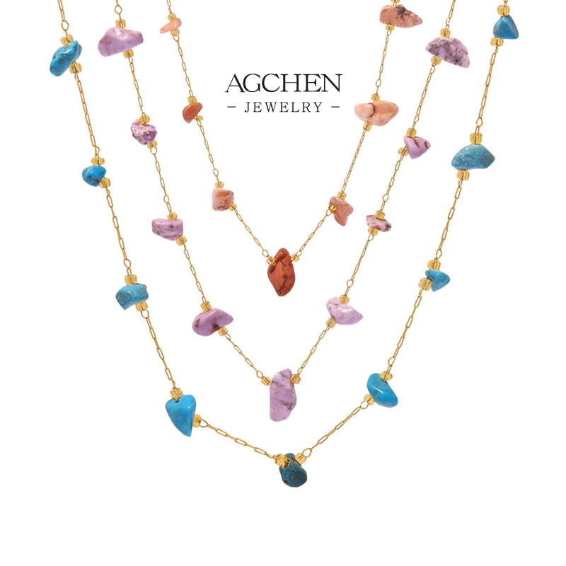 AGCHEN Gemstone Chip Necklace Colorful Natural Stone Jewelry Line Wholesale Supplier AGP2154