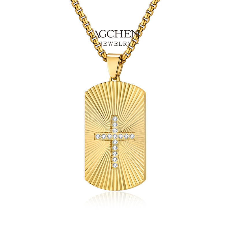 AGCHEN Stainless Steel Men Cross Necklace Viral TikTok Jewelry Trending Christian Gift For Him AGDZ206