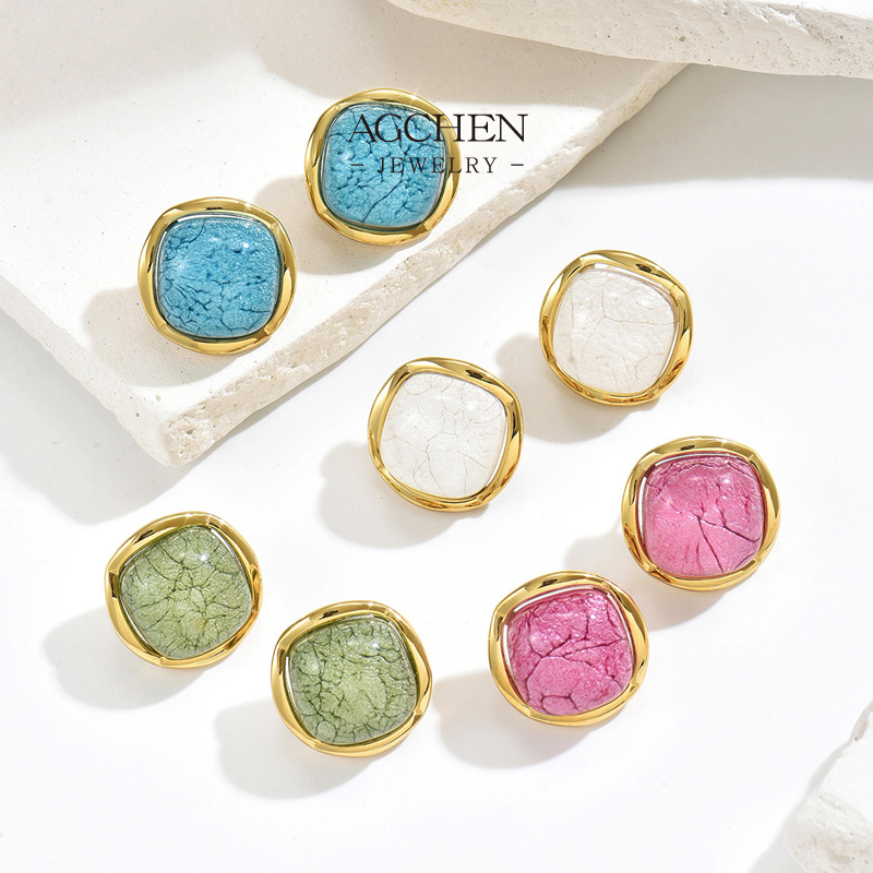 AGCHEN Stainless Steel Natural Gemstone Stud Earrings One Stop Service Complete Jewelry Solution AGE1309