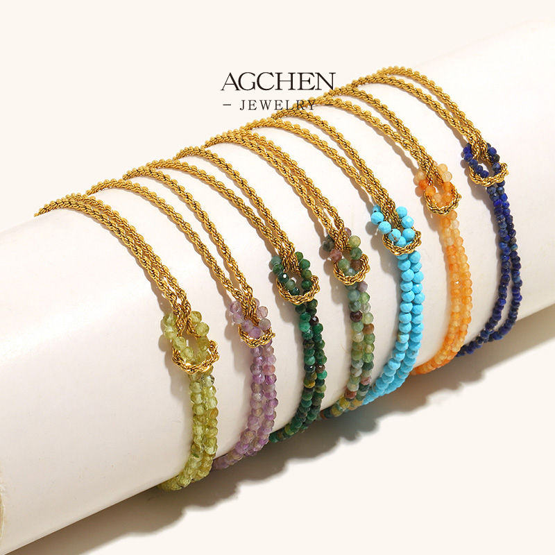 AGCHEN Natural Gemstone Lozenge Bead Bracelet Geometric Healing Jewelry Line Wholesale Supplier AGB0749 