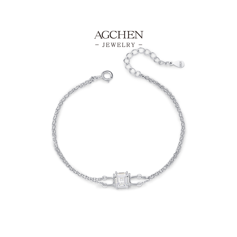AGCHEN 925 Silver Square Cut Zirconia Bracelet Geometric Statement Jewelry Wholesale Supplier AG JEWELRY AGRHB1616