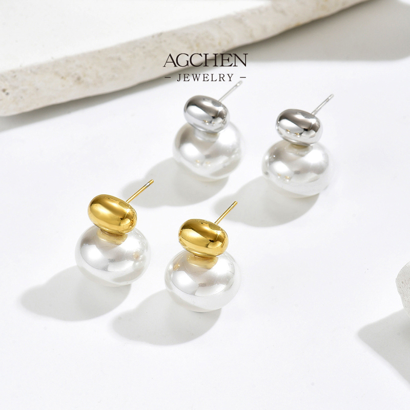 AGCHEN Stainless Steel Classic Pearl Stud Earrings Complete Jewelry Source One Stop Shop AGE1302