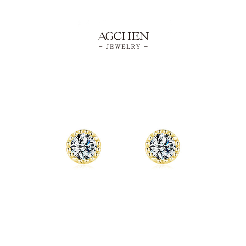 AGCHEN 925 Silver Classic Round Zirconia Stud Earrings Timeless Everyday Jewelry Factory Direct Price AGRHE943