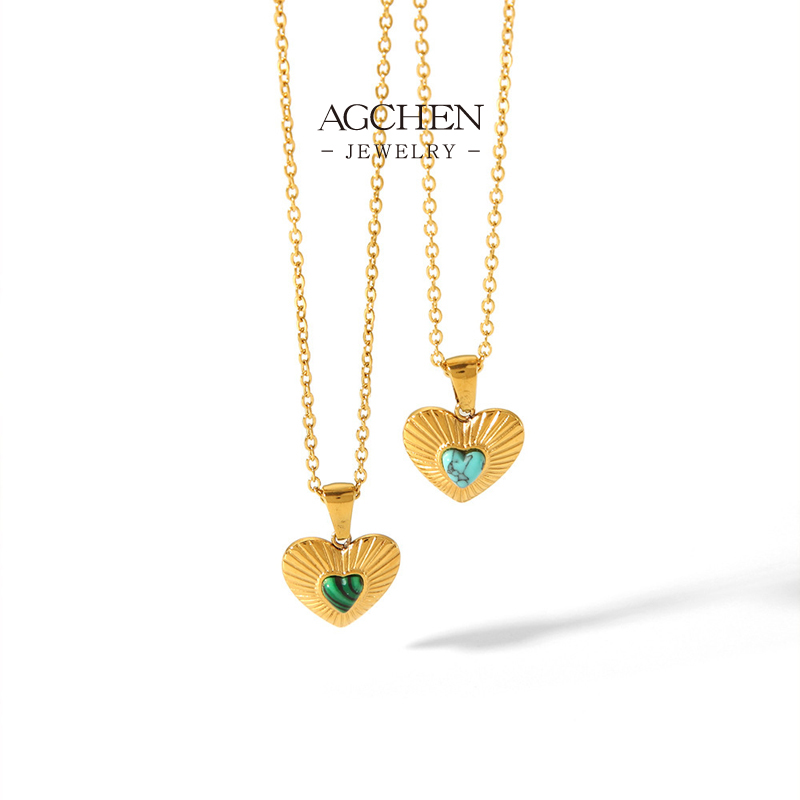 AGCHEN Malachite Turquoise Heart Pendant Necklace Protective Gemstone Jewelry Line Wholesale Supplier AGN25023