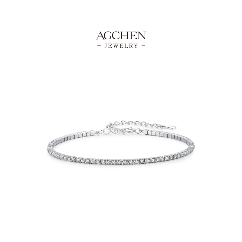 AGCHEN 925 Silver Full Pave Zirconia Bracelet Luxury Wedding Jewelry Line Wholesale Supplier AGRHB1366