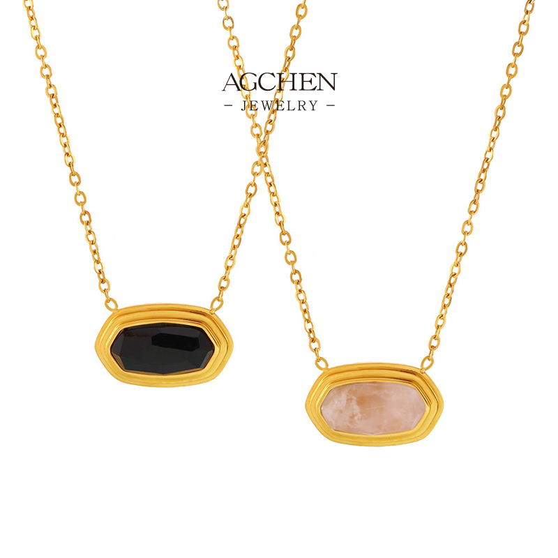 AGCHEN Clear Quartz Rose Quartz Black Onyx Bead Necklace Chakra Balancing Jewelry Line OEM Service AGP077