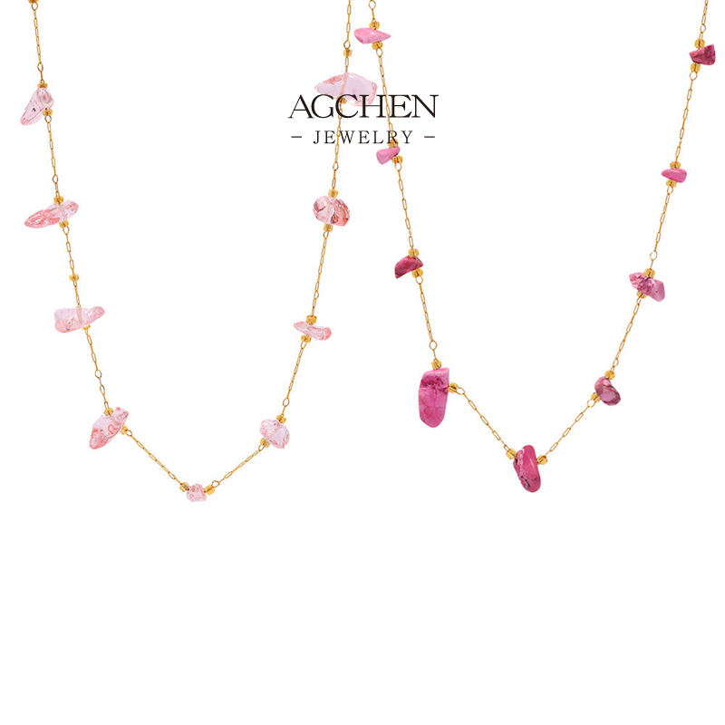AGCHEN Crushed Gemstone Fragment Necklace Raw Organic Jewelry Line Bulk Order Supplier AGP2155