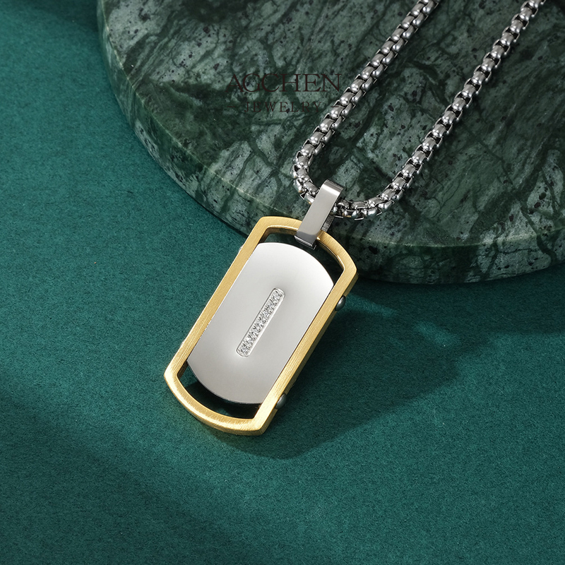 AGCHEN Stainless Steel Oval Plaque Pendant Necklace Smooth Modern Design Jewelry Minimalist Everyday AGDZ094