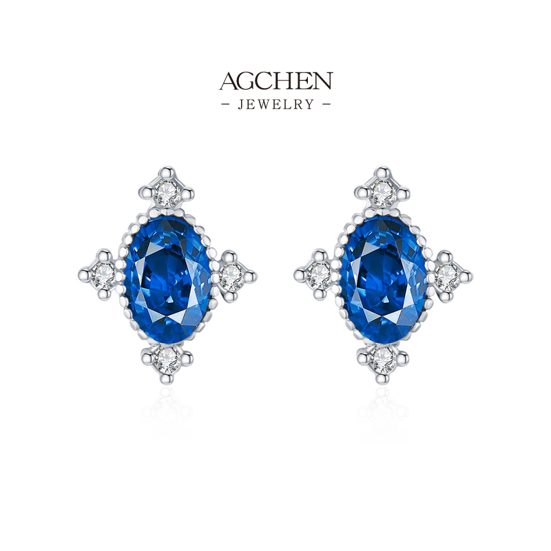 AGCHEN 925 Silver Deep Blue Zirconia Stud Earrings Navy Gemstone Hypoallergenic Jewelry B2B Supplier AGRHE1888