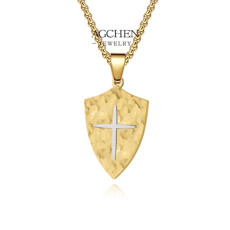 AGCHEN Stainless Steel Men Shield Pendant Necklage Warrior Symbol Jewelry Strong Everyday Wear AGDZ182