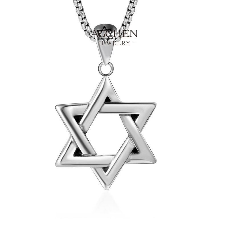 AGCHEN Stainless Steel Men Five Point Star Pendant Necklace American Flag Symbol Jewelry Patriotic Gift For Him AGSP460