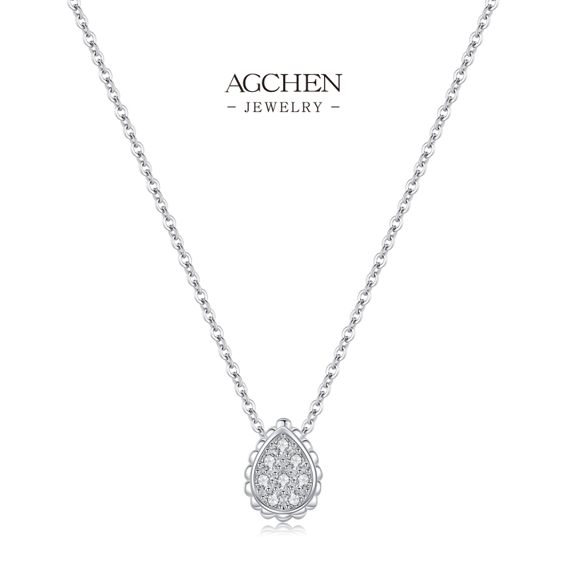 AGCHEN 925 Silver Teardrop Zirconia Pendant Necklace Elegant Dangle Design Hypoallergenic Bridal Jewelry AGRHN1539