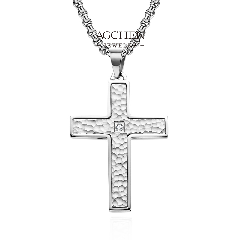 AGCHEN Stainless Steel Cross Pendant Necklace Engravable Faith Jewelry Christian Gift For Baptism AGDZ126